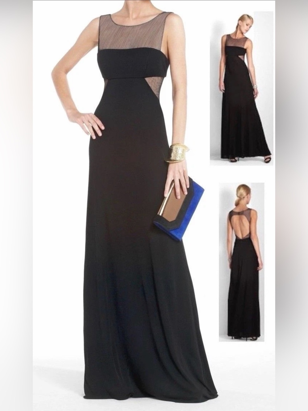 BCBGMaxAzria -  Vintage Marianna Black Mesh-Inset Backless Evening Gown
